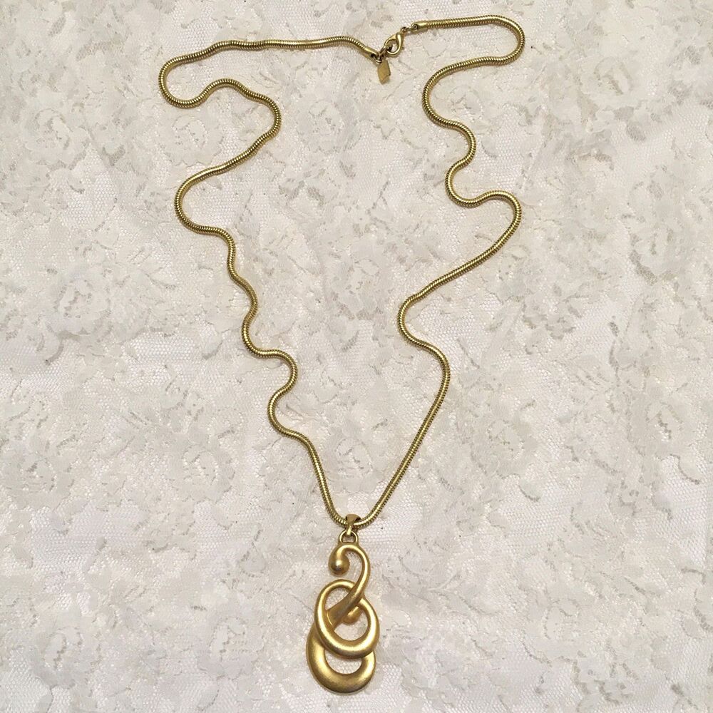 Vintage Matte Gold Abstract Swirl Pendant Necklace Anne Klein, Modernist